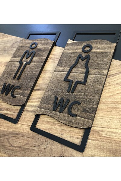 Sticker Sepetim Wc Kapı Tabelası Tuvalet Ahşap Kabartma Ikili Duvar Dekoru