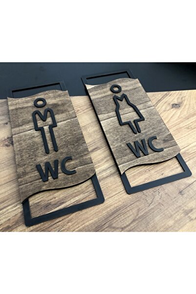 Sticker Sepetim Wc Kapı Tabelası Tuvalet Ahşap Kabartma Ikili Duvar Dekoru