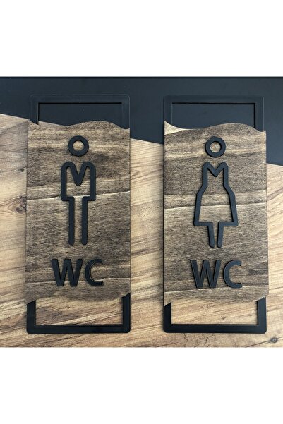 Sticker Sepetim Wc Kapı Tabelası Tuvalet Ahşap Kabartma Ikili Duvar Dekoru