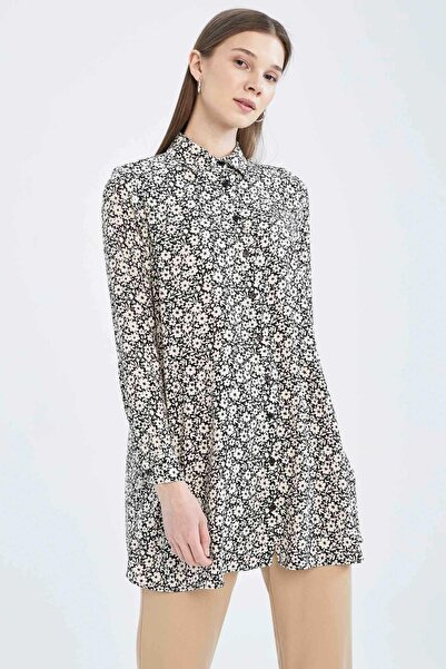 DeFacto Normál szabású, virágmintás hosszú ujjú ingtunika