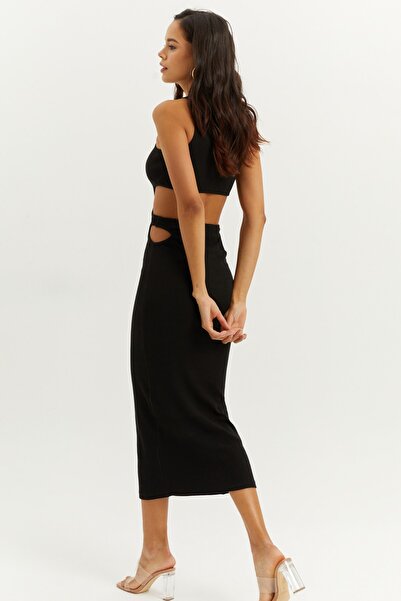 Cool & Sexy Kadın Siyah Sırt Dekolteli Maxi Elbise B1818