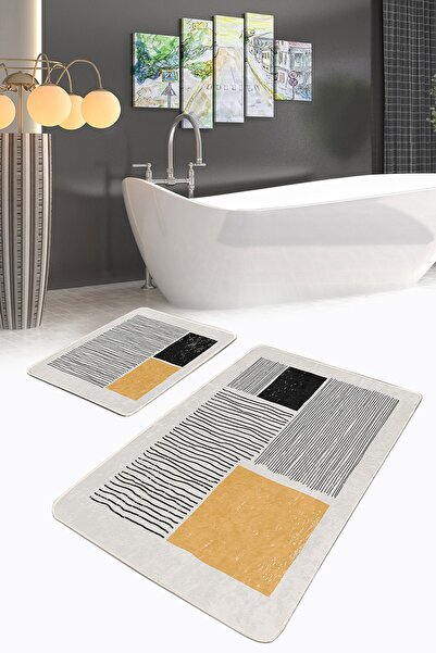Realhomes طقم سجادة للحمام والمطبخ مكون من قطعتين مطبوع رقميًا بنمط مربعات مخ...