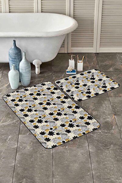 Realhomes طقم سجادة للحمام والمطبخ مكون من قطعتين بتصميم خاص من أوراق الخريف ...