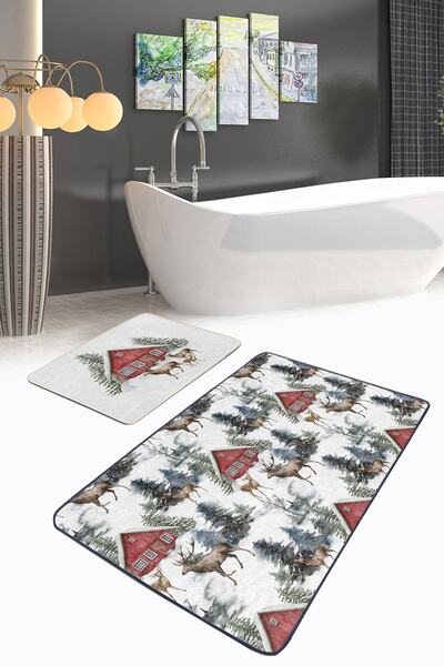 Realhomes طقم سجادة للحمام والمطبخ مكون من قطعتين بتصميم ريد باج هاوس بتصميم ...