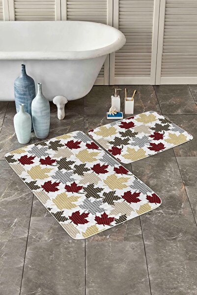 Realhomes طقم سجادة للحمام والمطبخ مكون من قطعتين بتصميم أوراق منقوشة للعام ا...
