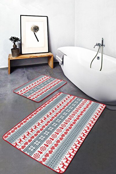 Realhomes Mery Christmas Themed Cross Stitched Motif 2-Piece Non-Slip Base Ba...