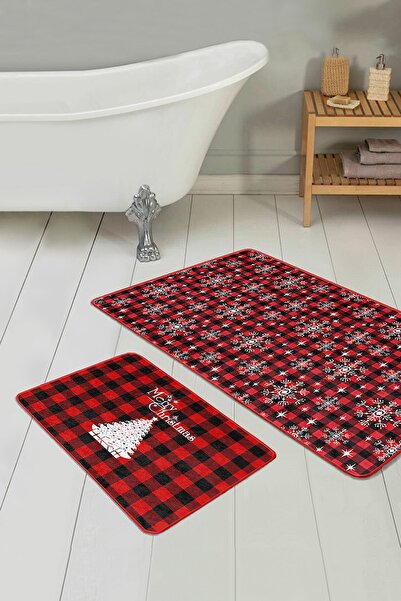 Realhomes مجموعة سجادة حمام ومطبخ بتصميم خاص من Red Mery Christmas مكونة من ق...