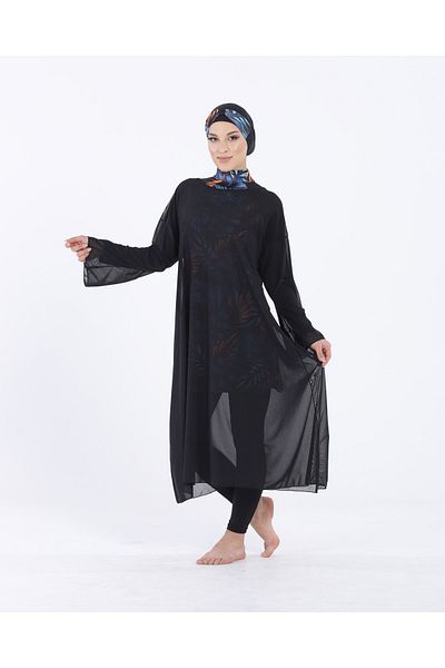 vawensea Women's Hijab Swimsuit Long Sleeve Pareo Black