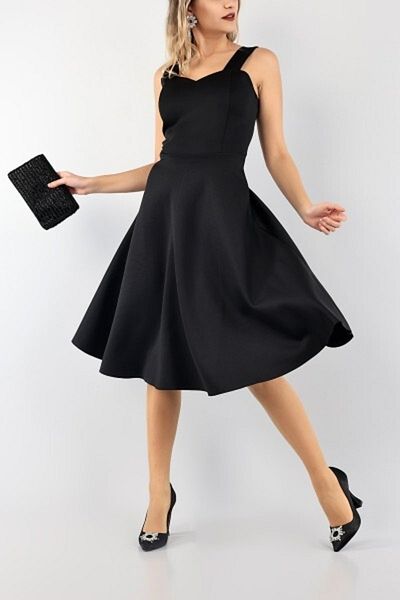 Secret Passion Lingerie Μαύρο βραδινό φόρεμα Scuba Flared Skirt - Strap Homecoming Dress 95102