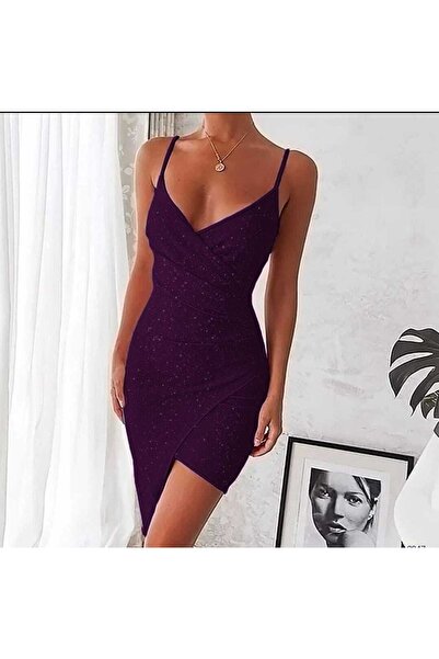 Secret Passion Lingerie Mor Simli Esnek Kumaş Kruvaze Yaka Asimetrik Kesim As...