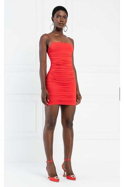 Secret Passion Lingerie Tknfashion Red Lycra Fabric Low-cut Mini Dress with Ruffle Detail on the Sides and Straps 509
