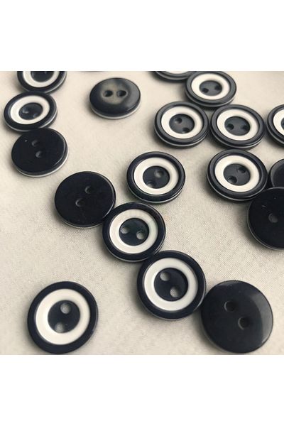 Bukle İplik 23 Size Two Holes Navy Blue White Ply Button (20 Pcs)