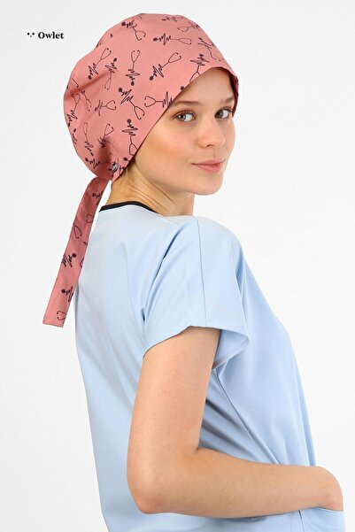 Stethoscope Patterned Dark Powder Surgical Hijab Bonnet