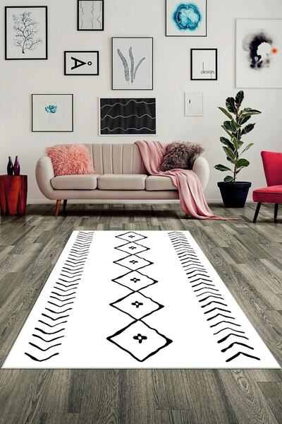 Pelangi Geometrik Çizgi Kilim Desenli Bohem Dijital Baskı Yıkanabilir Kaymaz ...