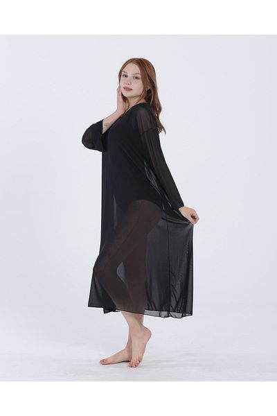 vawensea Women's Long Sleeve Pareo Beach Dress Black