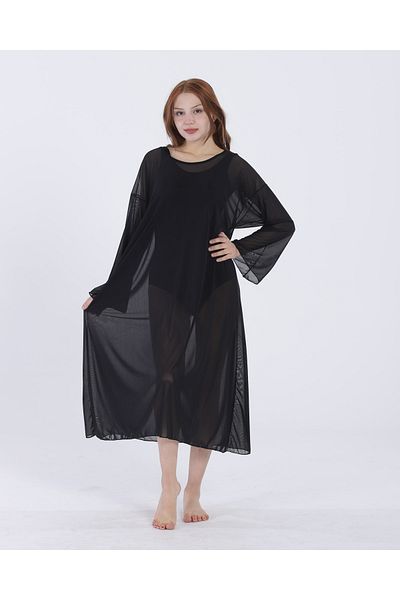 vawensea Women's Long Sleeve Pareo Beach Dress Black
