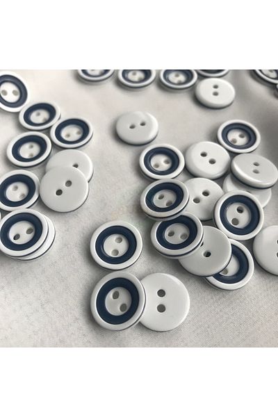 Bukle İplik 23 Size Two Holes Blue White Ply Button (20 Pcs)