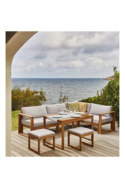 ODUNS Lavinya Bahçe Balkon Teras Ahşap Köşe Koltuk Takımı