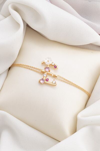 Sortie Aksesuar Zirkon Manolya Figürlü Harf Bileklik E