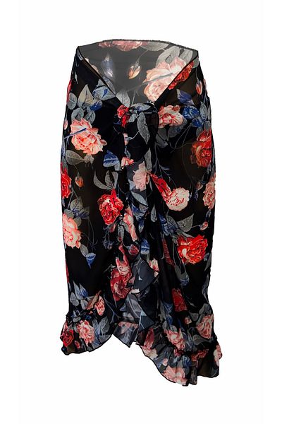 Bolder Ashley BlacK Red Floral Pattern - Frilly Pareo