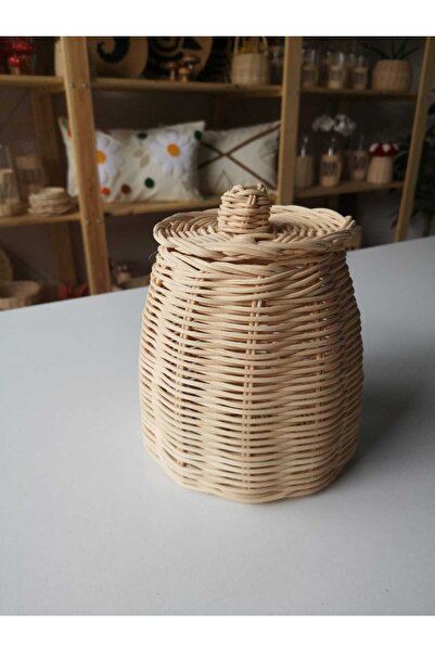 His Art Workshop Rattan Doğal Bambu Kapaklı Minik Sepet