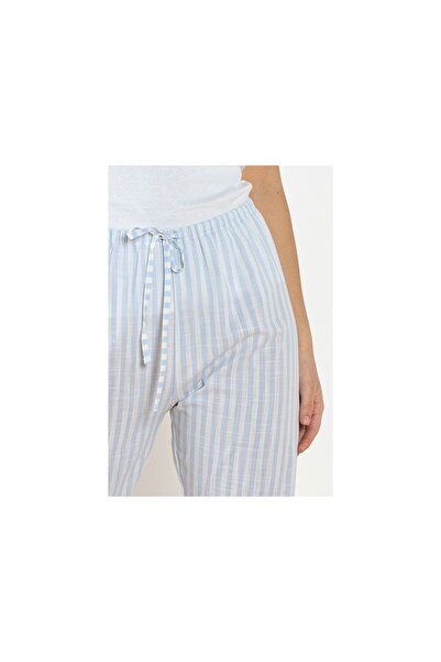 English Home Striped Blue Dokuma Uzun Tek Alt S Mavi