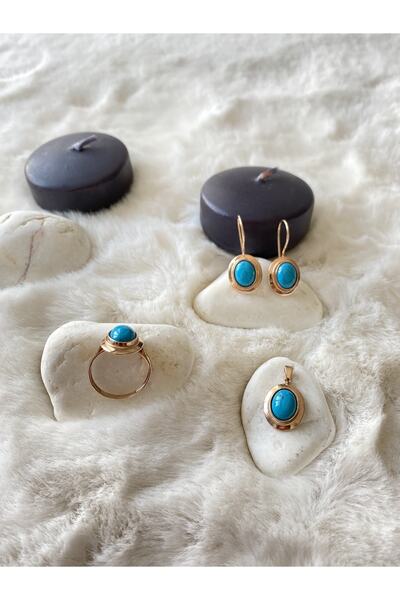 Gümüş sandık Doğal Taş 925 Ayar Firuze Taşlı Yüzük Küpe Kolye Ucu Rose Renkli...