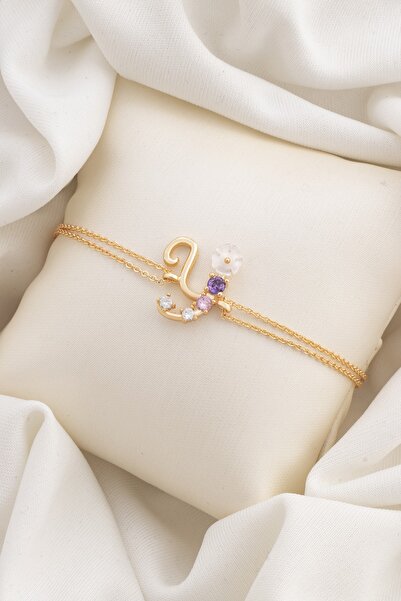 Sortie Aksesuar Tasarım Flowers Zirkon Manolya Figürlü Harf Bileklik