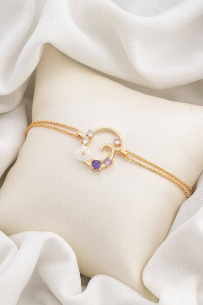 Sortie Aksesuar Flowers Zirkon Manolya Figürlü Harf Bileklik G