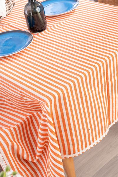 vivamaison Koral Striped Linen Lace Tablecloth