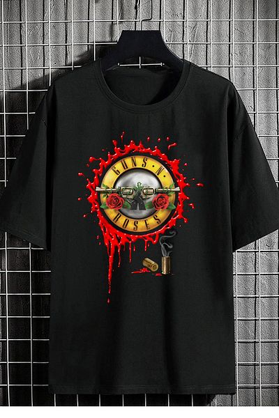 DEEPSENCE Men's Oversize T-shirt Rose Print Black