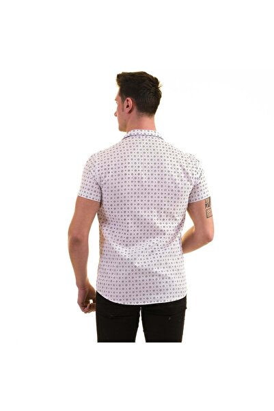 Exve Exclusive Біла чорна квіткова принт бавовняна дихаюча Slim Fit короткий рукав чоловіча сорочка