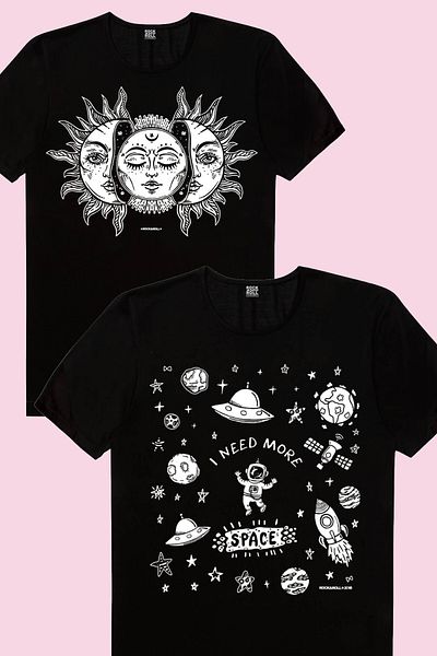 ROCKANDROLL Tricou pentru fetiță Moon Sun Black, astronaut în spațiu Eco Pack de 2