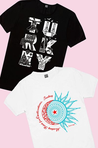 ROCKANDROLL Turkey Crescent Star Alb Turkey Letters Tricou Fete Negru Eco Pack de 2