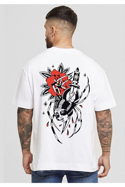 DEEPSENCE Ανδρικό μπλουζάκι Oversize Scorpion Back Print Λευκό