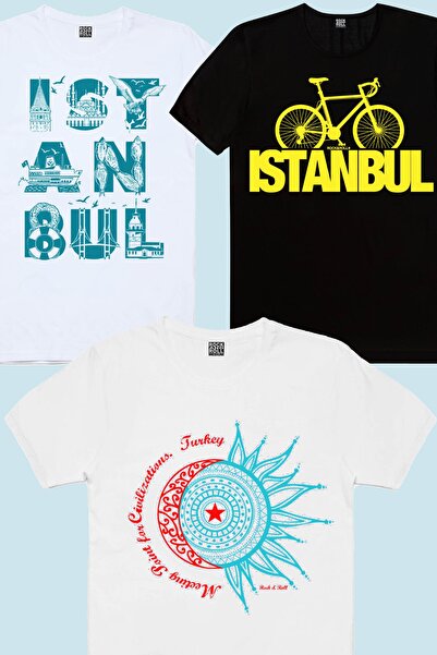 ROCKANDROLL اسطنبول رسالة بيضاء، Ist. تي شيرت للأولاد باللون الأسود، نجمة اله...