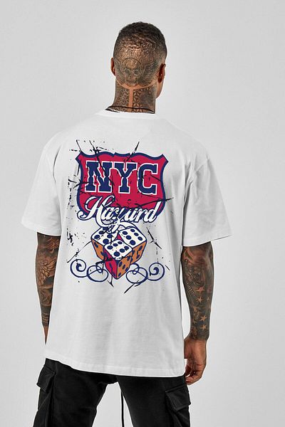 DEEPSENCE Men's Oversize T-shirt Nyc Back Print White