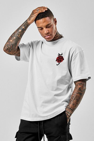 DEEPSENCE Men's Oversize T-shirt Japanese Text Back Print White