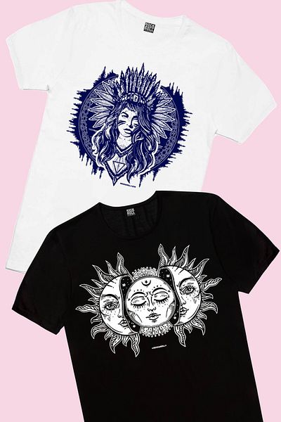 ROCKANDROLL Tricou pentru fete alb, luna și soare negru, pachet ecologic de 2 piese