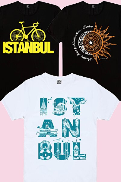ROCKANDROLL Istanbul Letters White, Istanbul Bicycle Black, Turkey Crescent a...