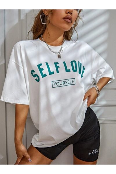 DEEPSENCE Women's Oversize T-shirt Self Love Print White