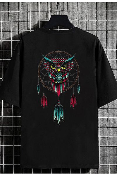 DEEPSENCE Unisex Oversize T-shirt Owl Back Print Black