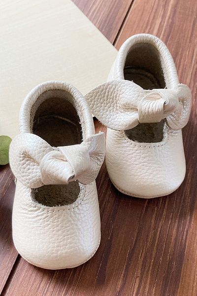Li Puna - Luz Series Metallic Cream 100% Leather Baby First Step Shoes