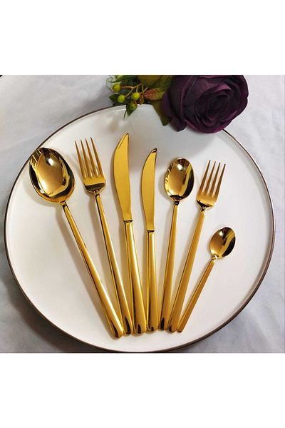 BRONDOFF Bahama 24 Carat Gold Plated 84 Piece Fork Spoon Set