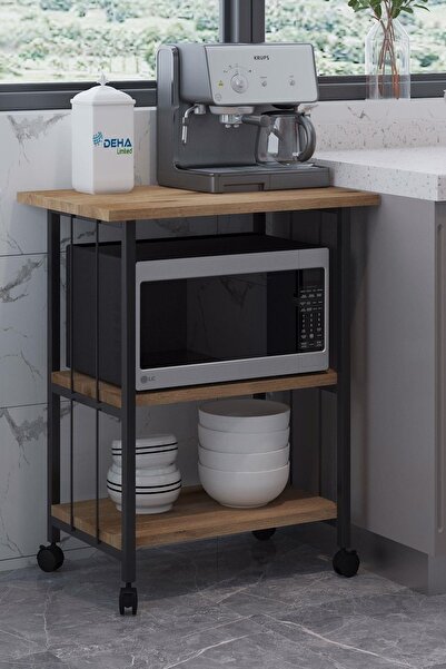 DEHALİMİTED Çok Amaçlı Frenli Tekerlekli 3 Katlı Mutfak Fırınlık Kahve Masası Yazıcı Sehpası Servis Sunum Araba