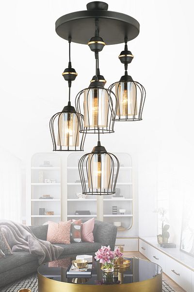 SONSUZ AYDINLATMA&AVİZE Nora Pendant Lamp Black 4-Piece Modern Downward Facing Chandelier
