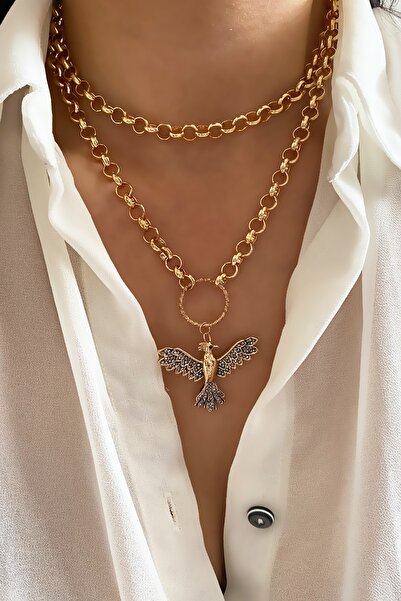 Liveyn Design قلادة برونزية مزدوجة الصفوف بتصميم طائر الفهد