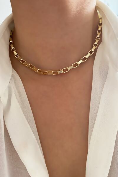 Liveyn Design Kalın Geometrik Zincir Choker Kolye
