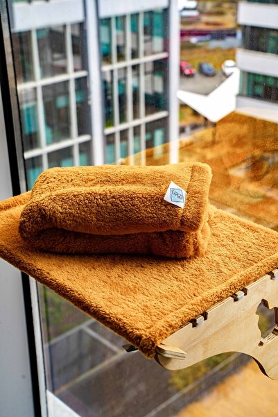 Urz Store Cama Asılan Vantuzlu Kedi Yatağı Hardal Renk Battaniye 80x60 Cm