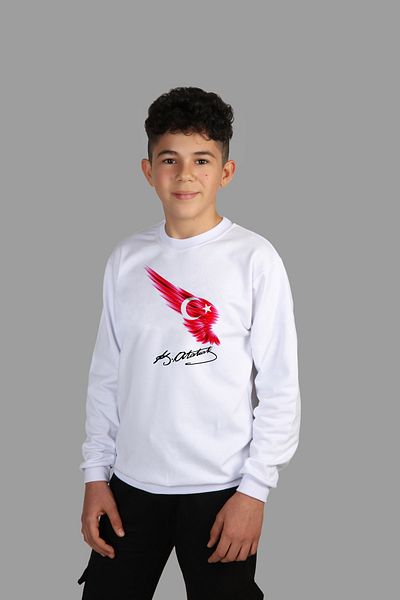Raf Coll Hanorac negru pentru copii, cu gâtul turn, 23 Nian Flag Signature, imprimat digital